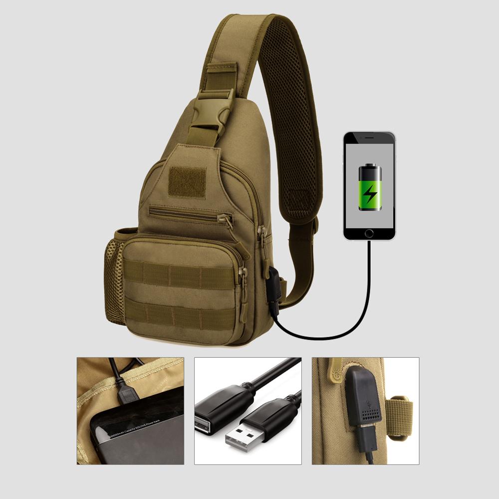 Sac de poitrine tactique avec porte-bouteille d'eau, sac à dos militaire à  connexion USB